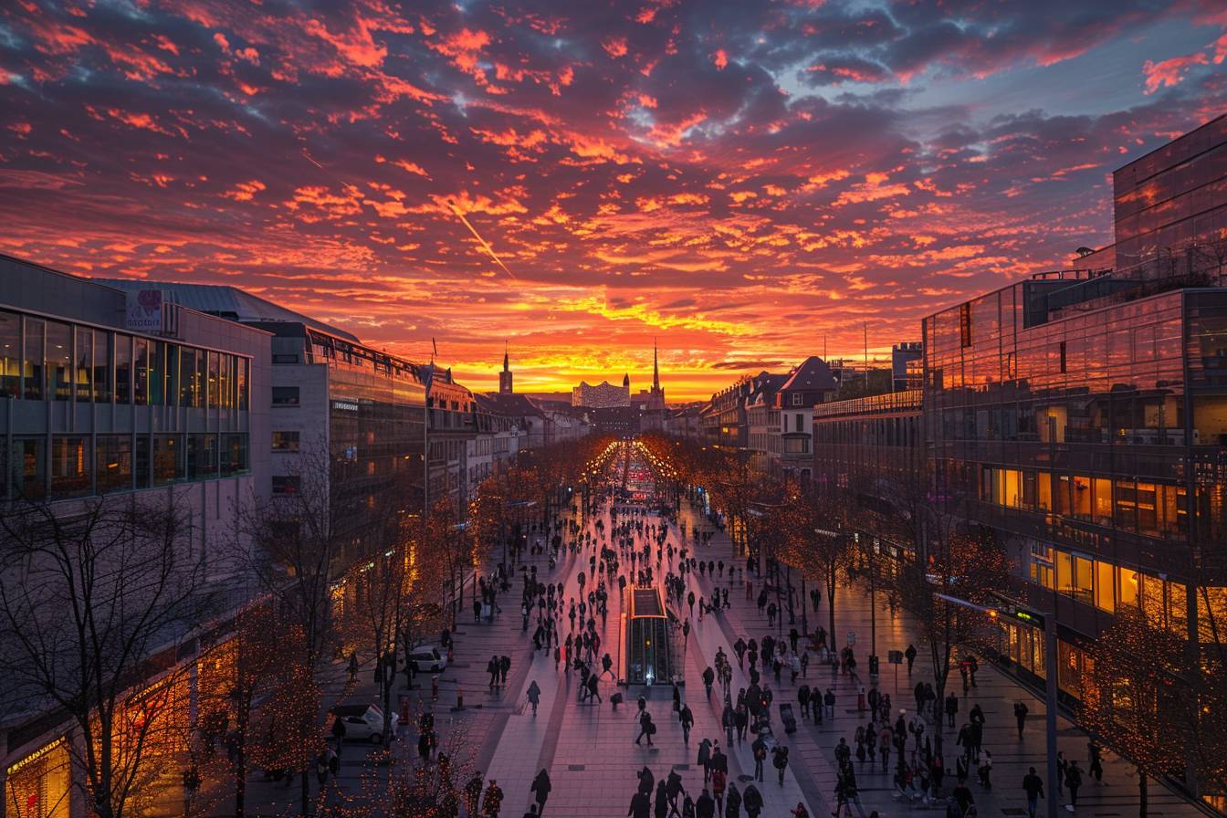 Shoppers exploring the vibrant streets of Luxembourg City with geo-smart technology for the ultimate shopping experience.